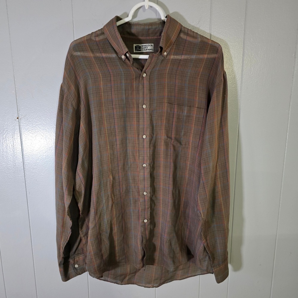 Windsor Shirt Company Mens XL Brown Plaid Button Down Long Sleeve‎ Dress Shirt